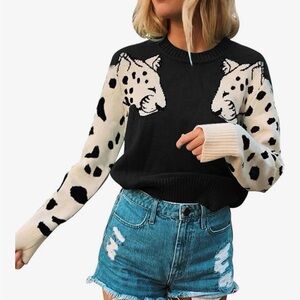 Chic Black and Cream Leopard Sweater